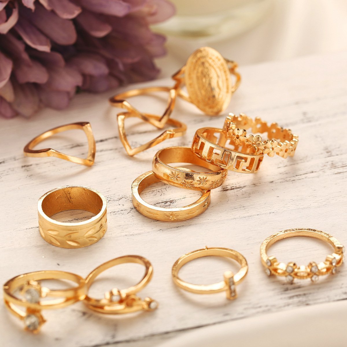 13 Piece 18K Gold Plated Ring Set with Austrian Crystals