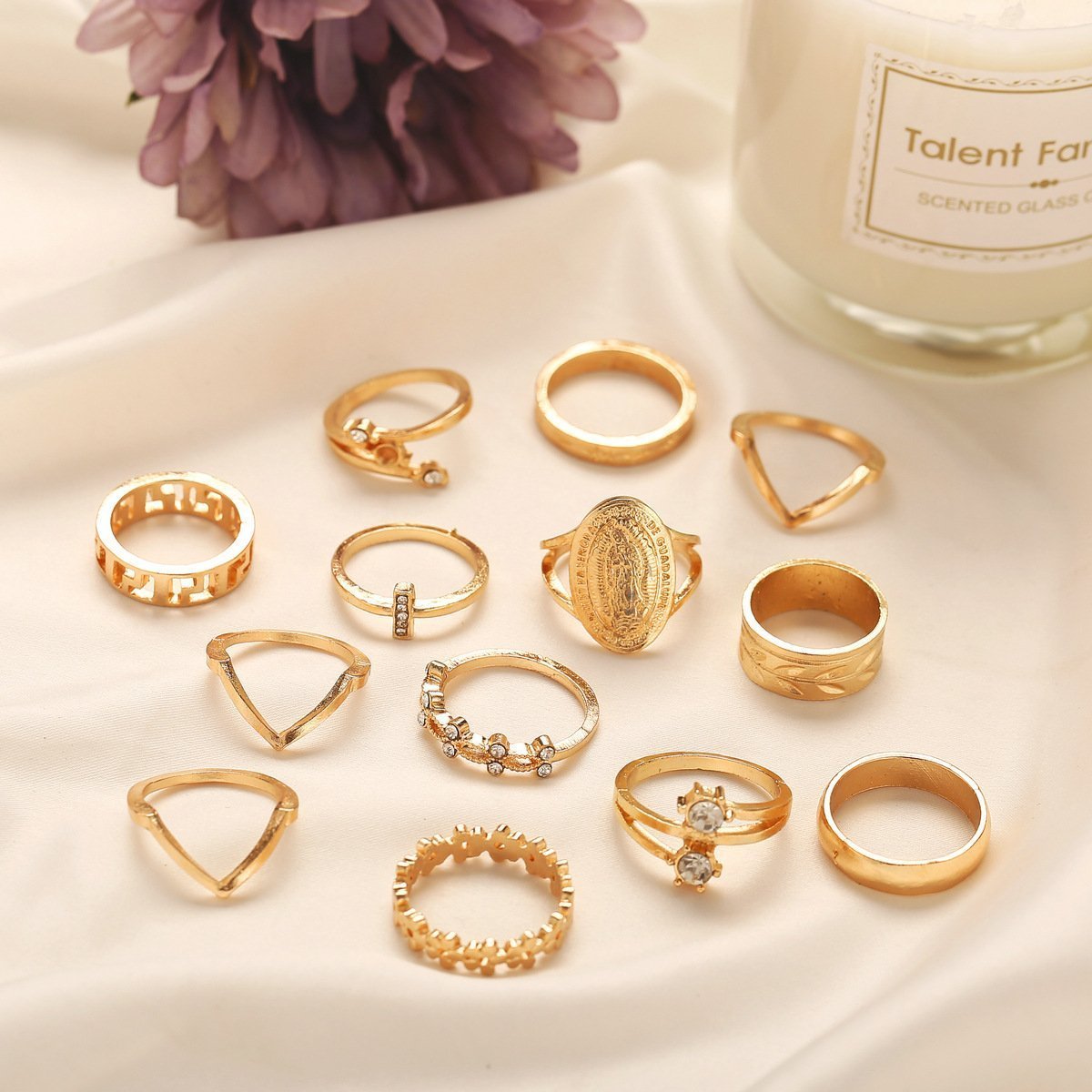 13 Piece 18K Gold Plated Ring Set with Austrian Crystals