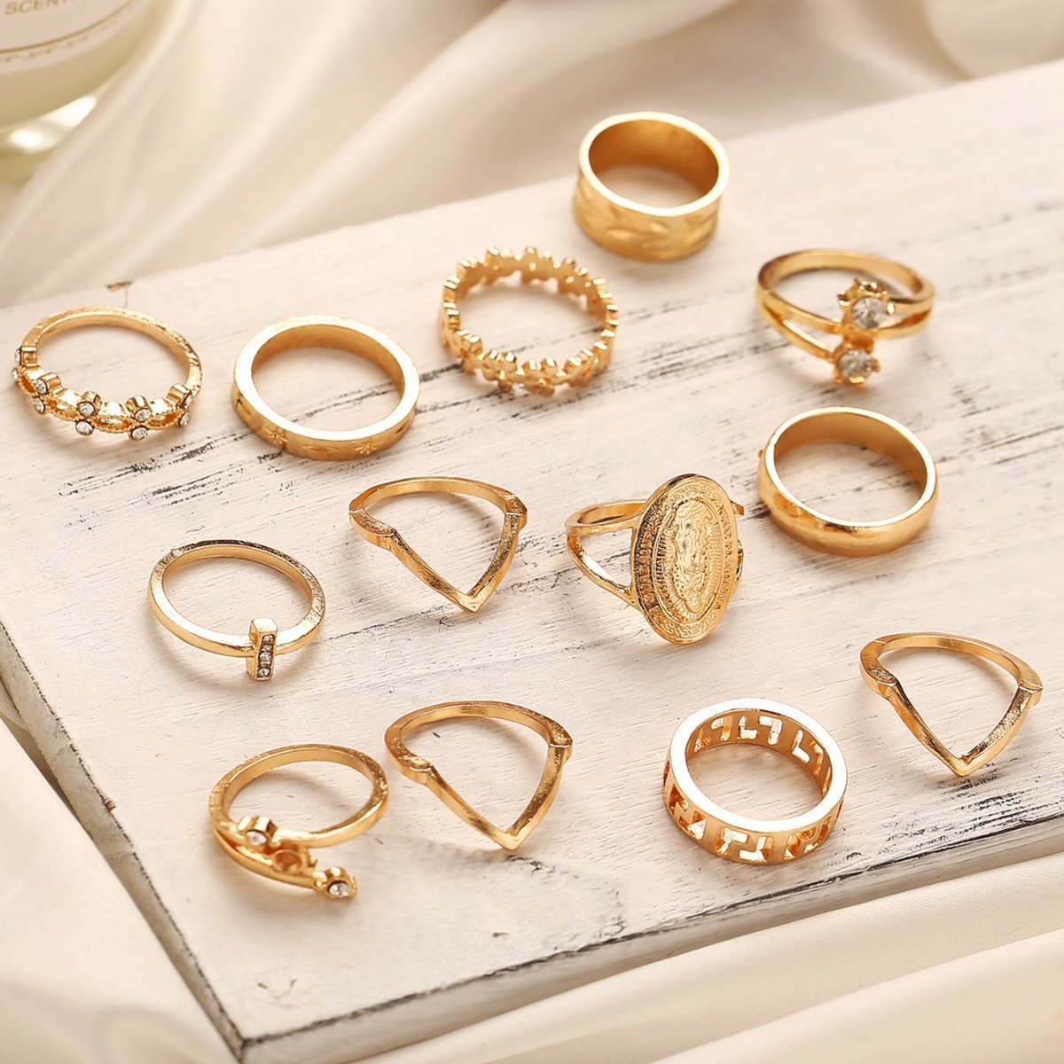 13 Piece 18K Gold Plated Ring Set with Austrian Crystals