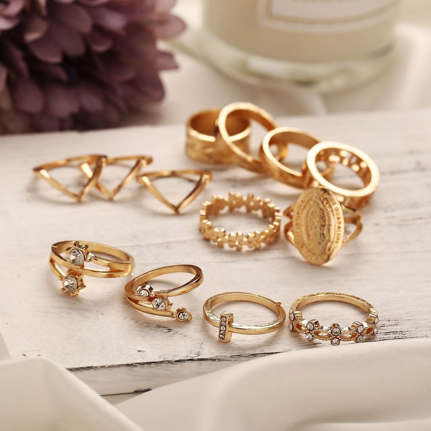 13 Piece 18K Gold Plated Ring Set with Austrian Crystals