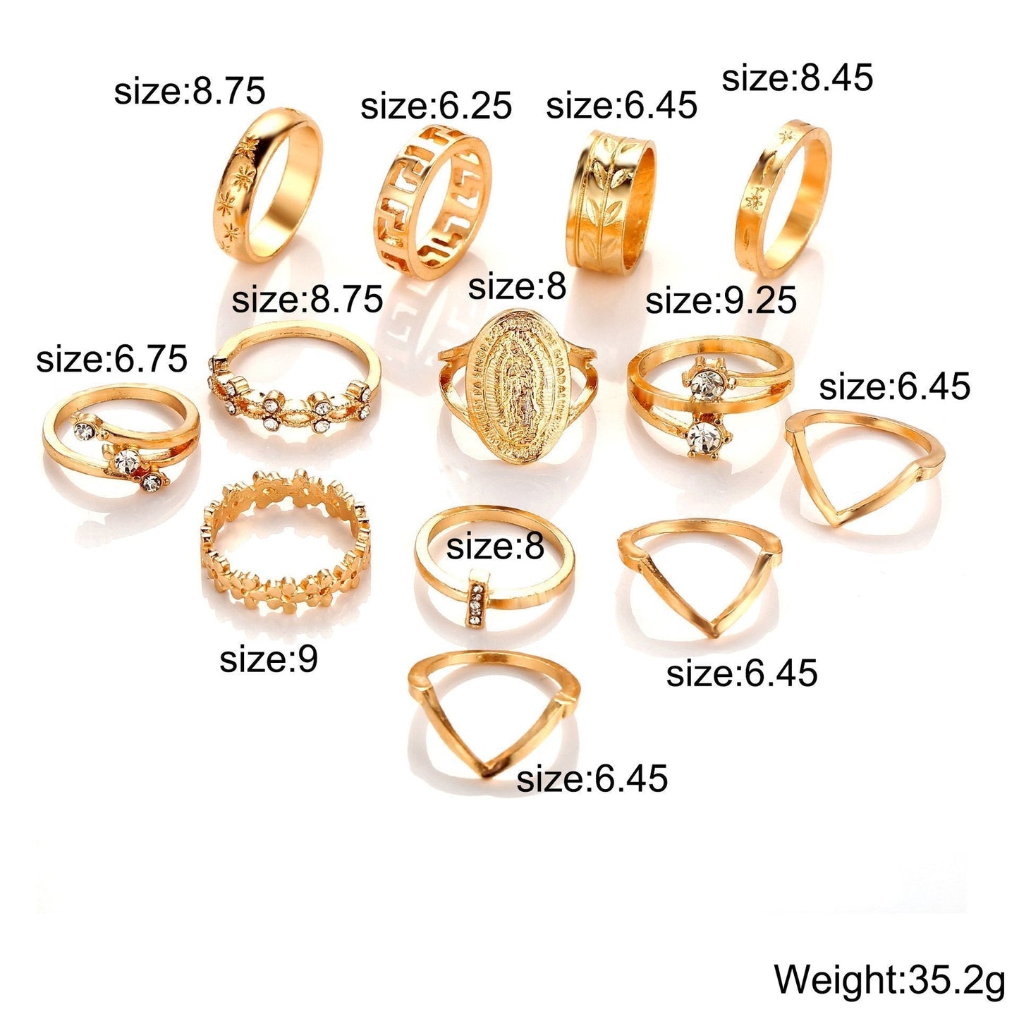 13 Piece 18K Gold Plated Ring Set with Austrian Crystals